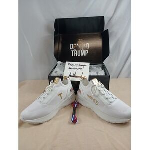 Rare Authentic Donald Trump Sneakers POTUS 45‎ size 12 M BNIB White And Gold